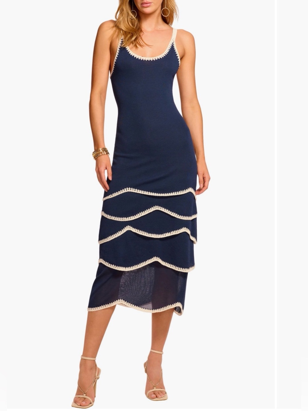 Ramy Brook Aurelia Stitch Trim Midi Dress NWOT